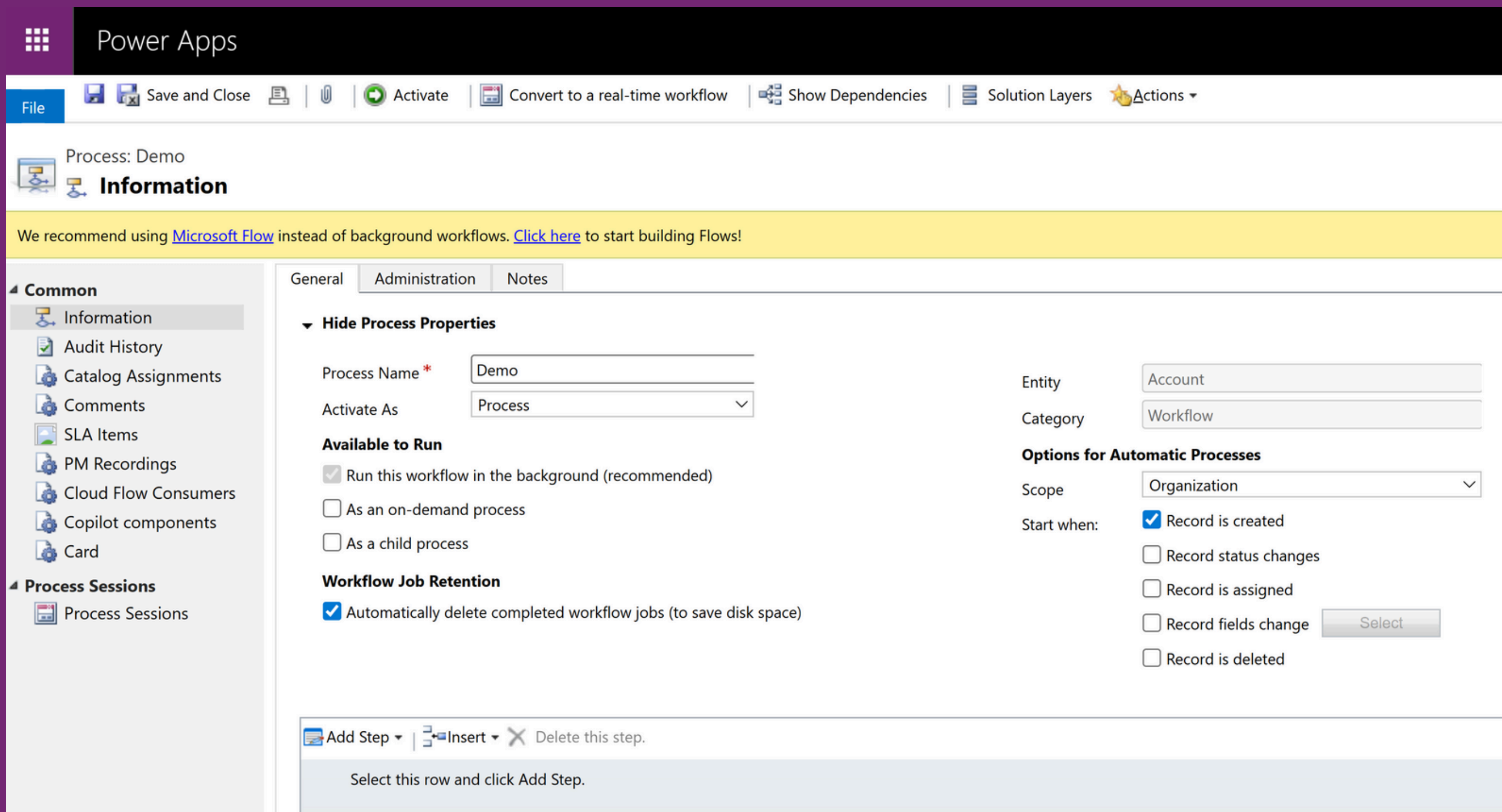 Workflows in Power Apps Model-Driven Apps